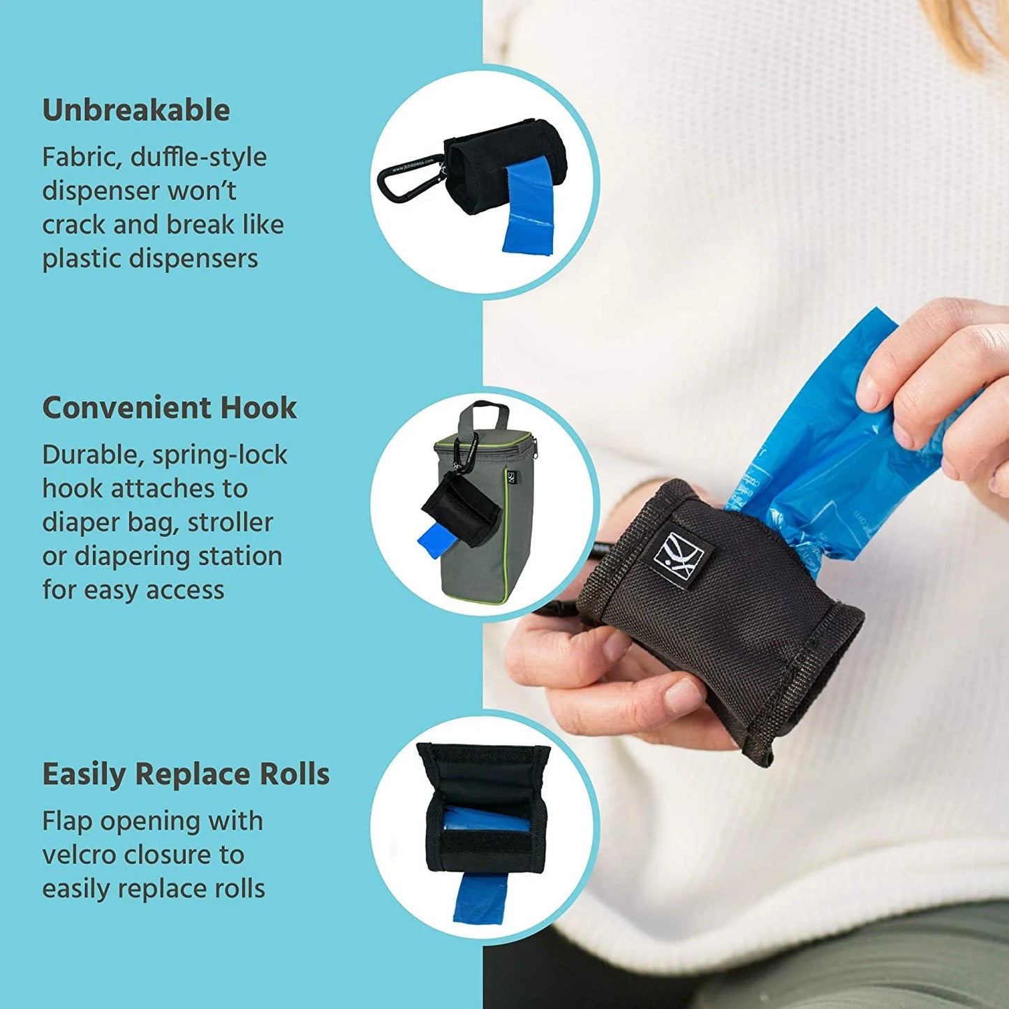 Bag N' Bags Portable Fabric Duffel Dispenser and Waste Bag Refill - Includes 30 Disposable Bags - Black